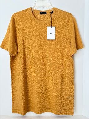 Theory Essential Storm Linen Tee Shirt Mens Medium Sunset Yellow NWT